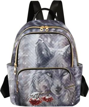 Wolf Quilted Backpack Purse for Women Fashion Small Backpack Shoulder Bag Travel Casual Daypack