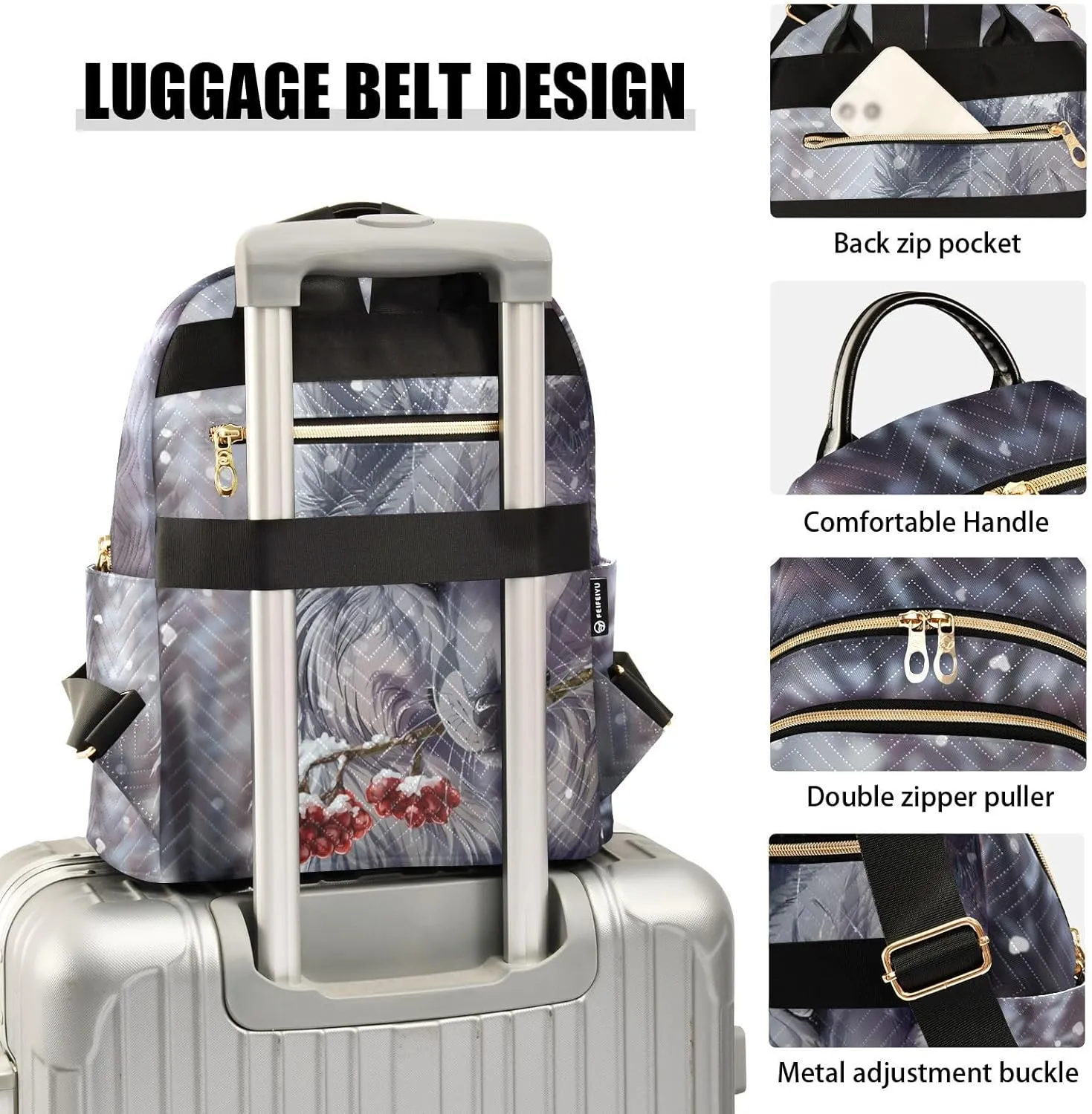 Wolf Quilted Backpack Purse for Women Fashion Small Backpack Shoulder Bag Travel Casual Daypack