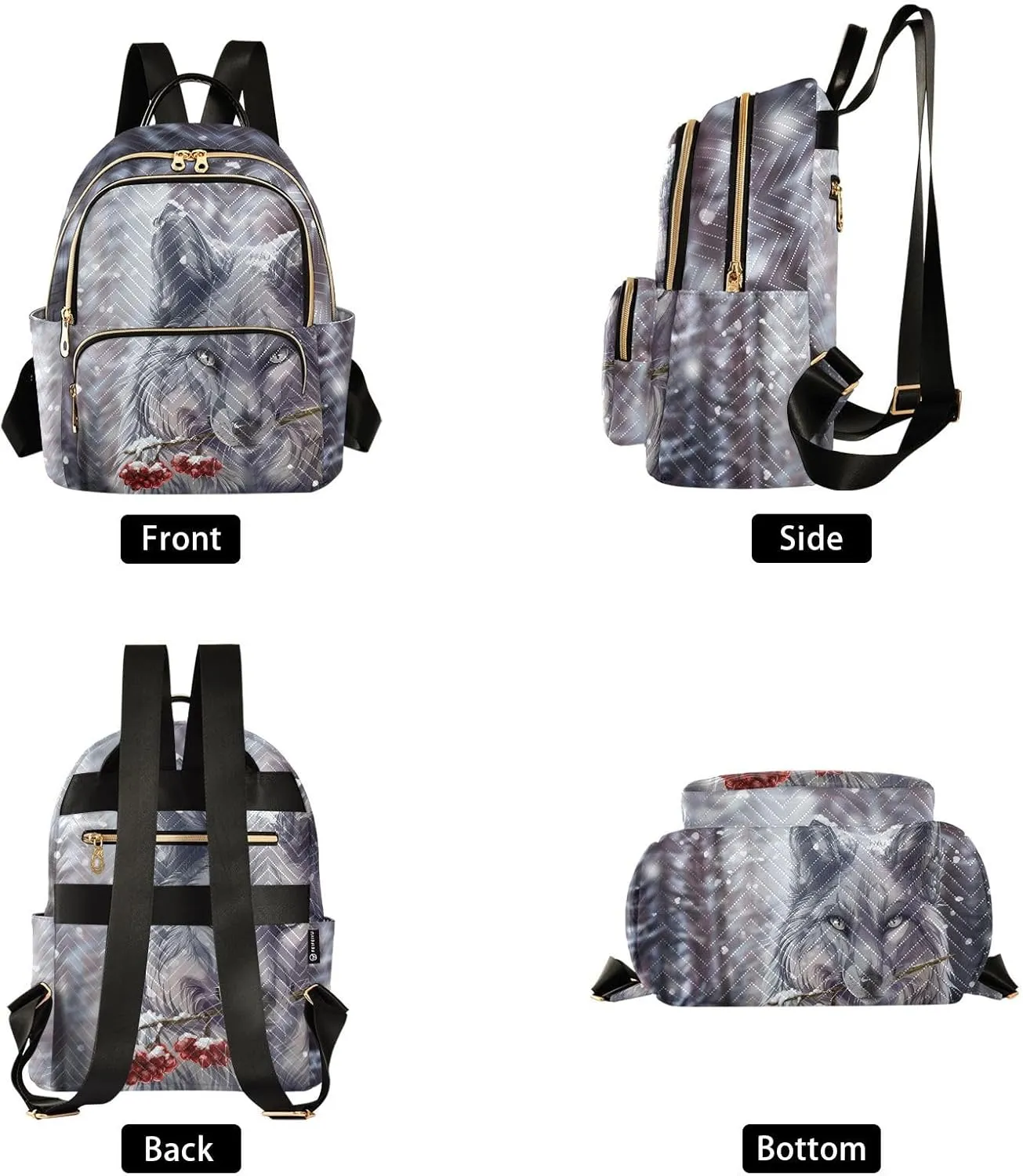 Wolf Quilted Backpack Purse for Women Fashion Small Backpack Shoulder Bag Travel Casual Daypack