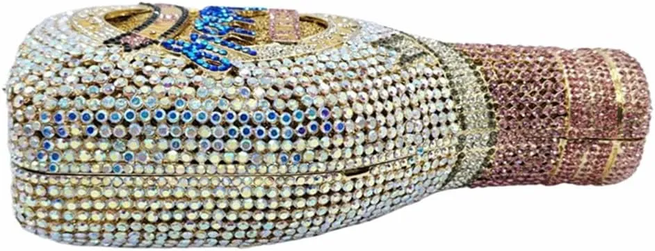 Women Champagne Bottle Rhinestone Clutch Unique Evening Bag Crystal Dinner Handbag Bride Purse for Party Cocktail