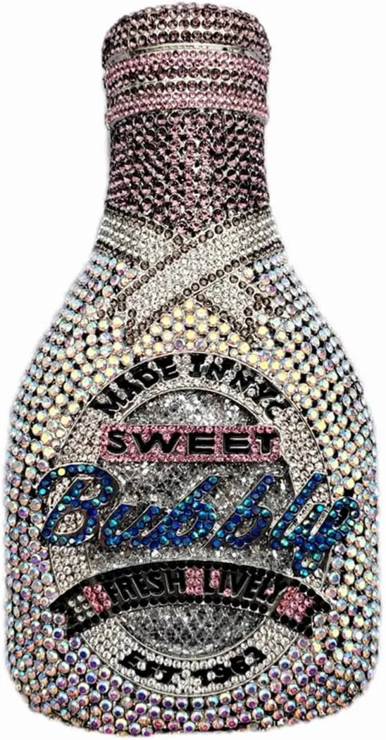 Women Champagne Bottle Rhinestone Clutch Unique Evening Bag Crystal Dinner Handbag Bride Purse for Party Cocktail
