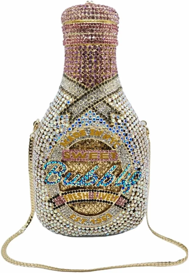Women Champagne Bottle Rhinestone Clutch Unique Evening Bag Crystal Dinner Handbag Bride Purse for Party Cocktail