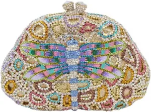 Women Cute Dragonfly Evening Clutch Purse Sparkly Rhinestone Crystal Handbag for Banquet Wedding Party Prom