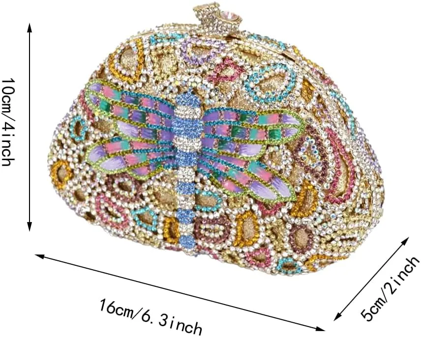 Women Cute Dragonfly Evening Clutch Purse Sparkly Rhinestone Crystal Handbag for Banquet Wedding Party Prom