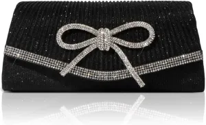 Women Evening Handbags Sparkly Bow Clutch Purse Wedding Glitter Rhinestone Party Prom Purse Dressy Clutch Bags