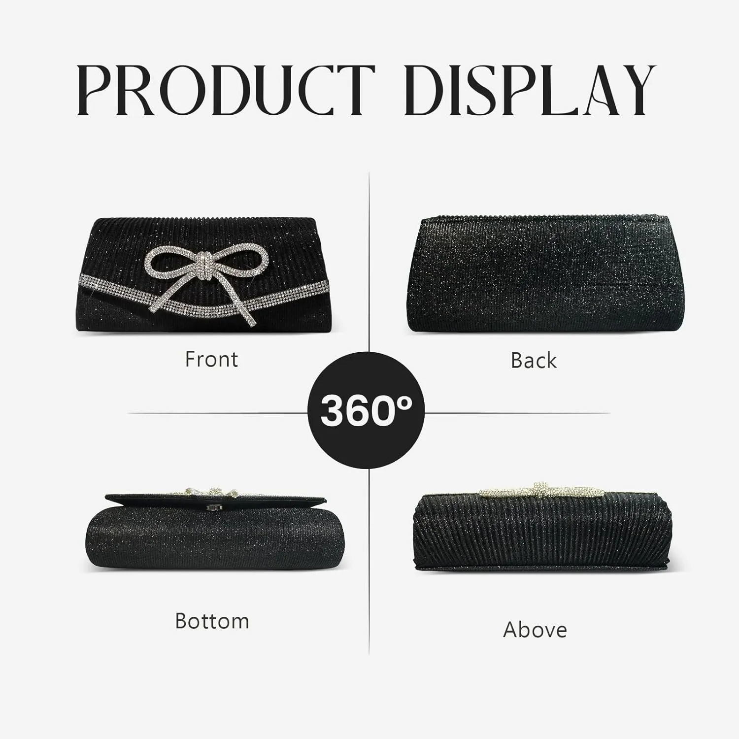 Women Evening Handbags Sparkly Bow Clutch Purse Wedding Glitter Rhinestone Party Prom Purse Dressy Clutch Bags