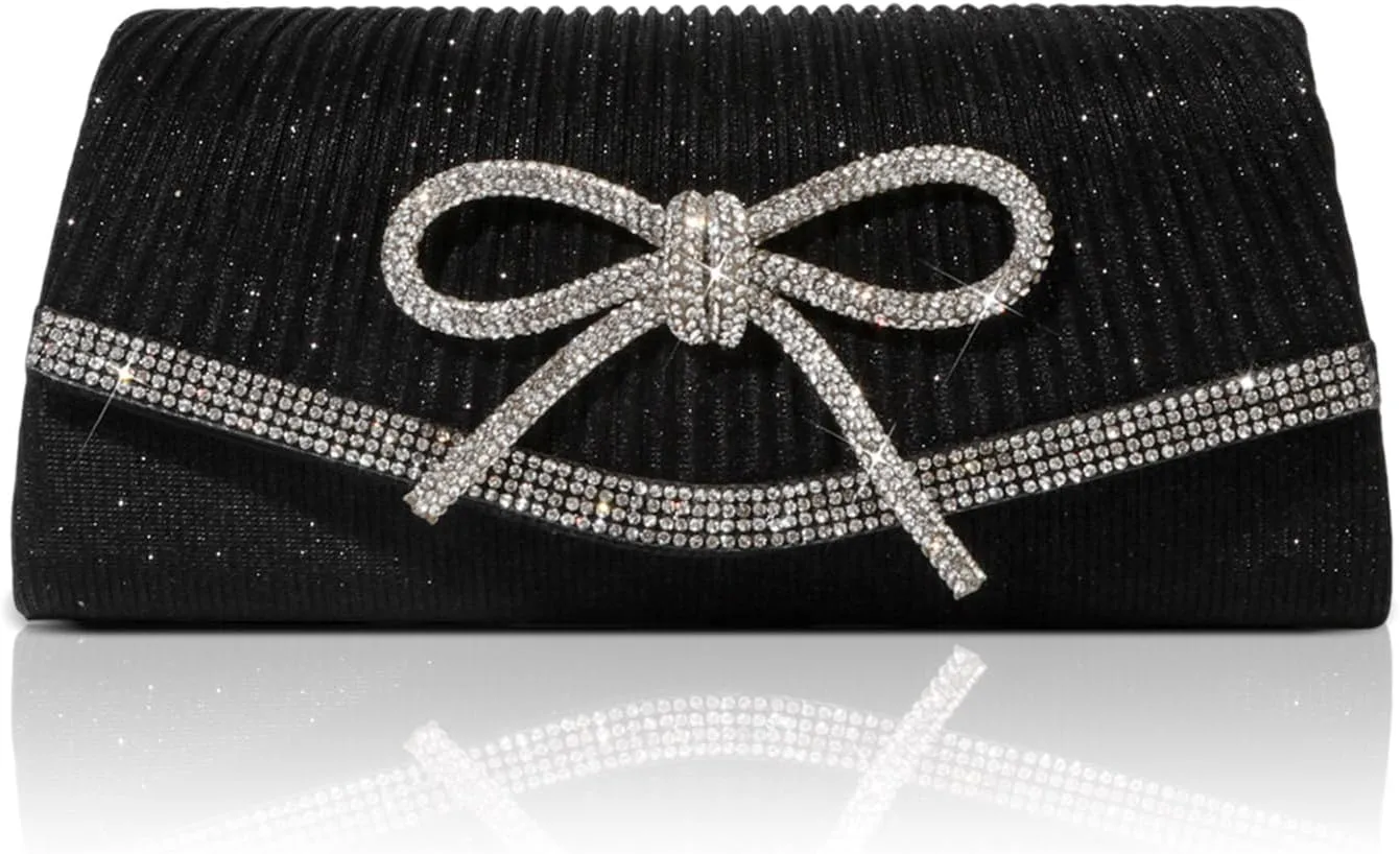 Women Evening Handbags Sparkly Bow Clutch Purse Wedding Glitter Rhinestone Party Prom Purse Dressy Clutch Bags