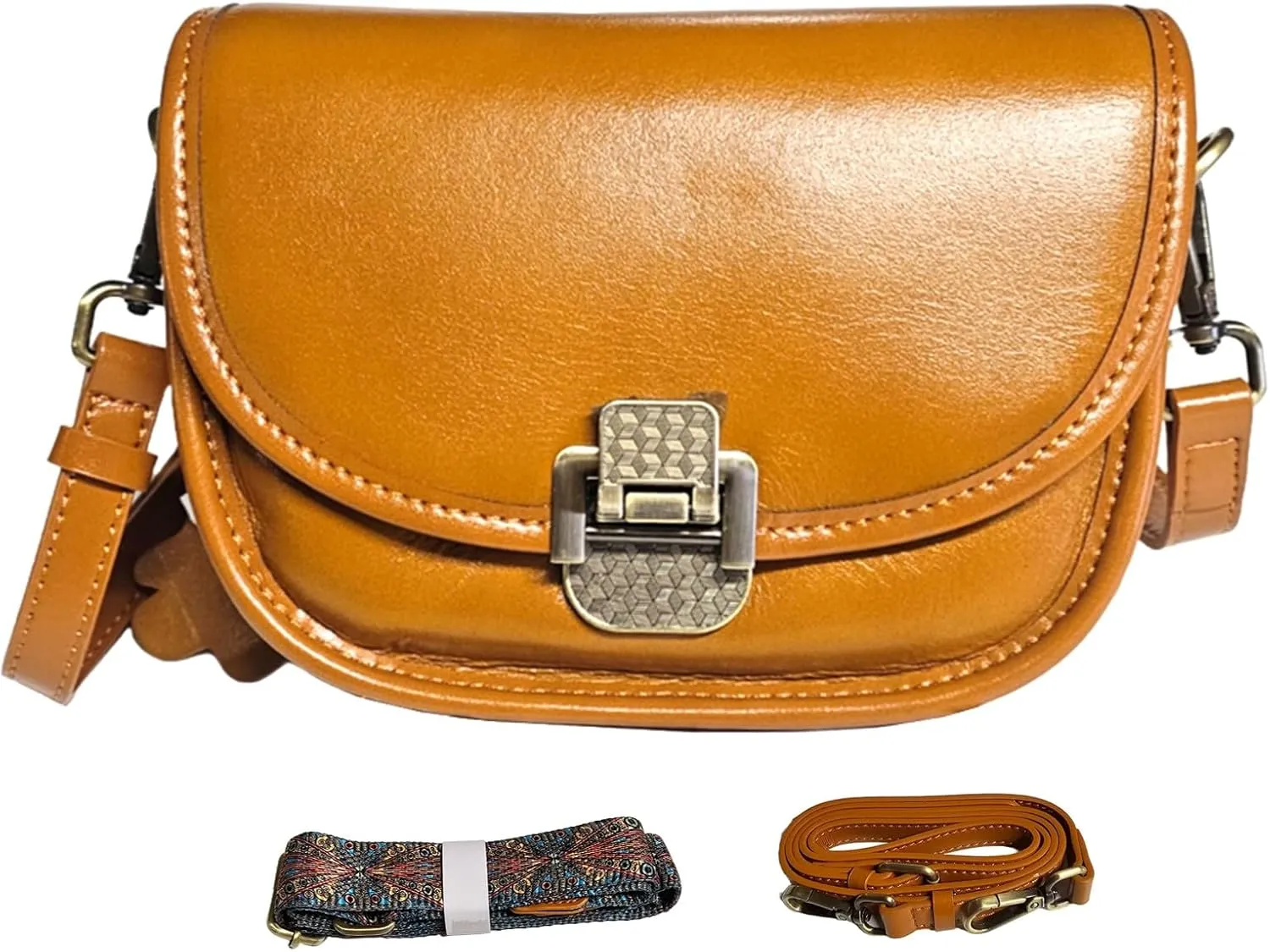 Women Genuine Cow Leather Mini Small Crossbody Shoulder Bag with 2 Detachable Adjustable Straps