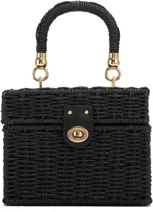 Women Handwoven Straw Bag Rattan Handbag Beach Straw Tote Bag Square Boho Crossbody Bag
