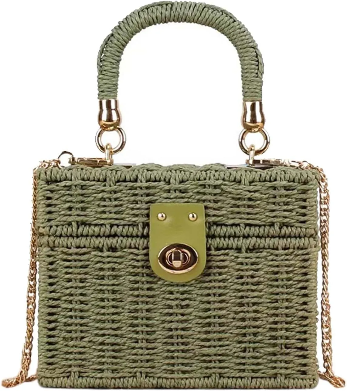 Women Handwoven Straw Bag Rattan Handbag Beach Straw Tote Bag Square Boho Crossbody Bag