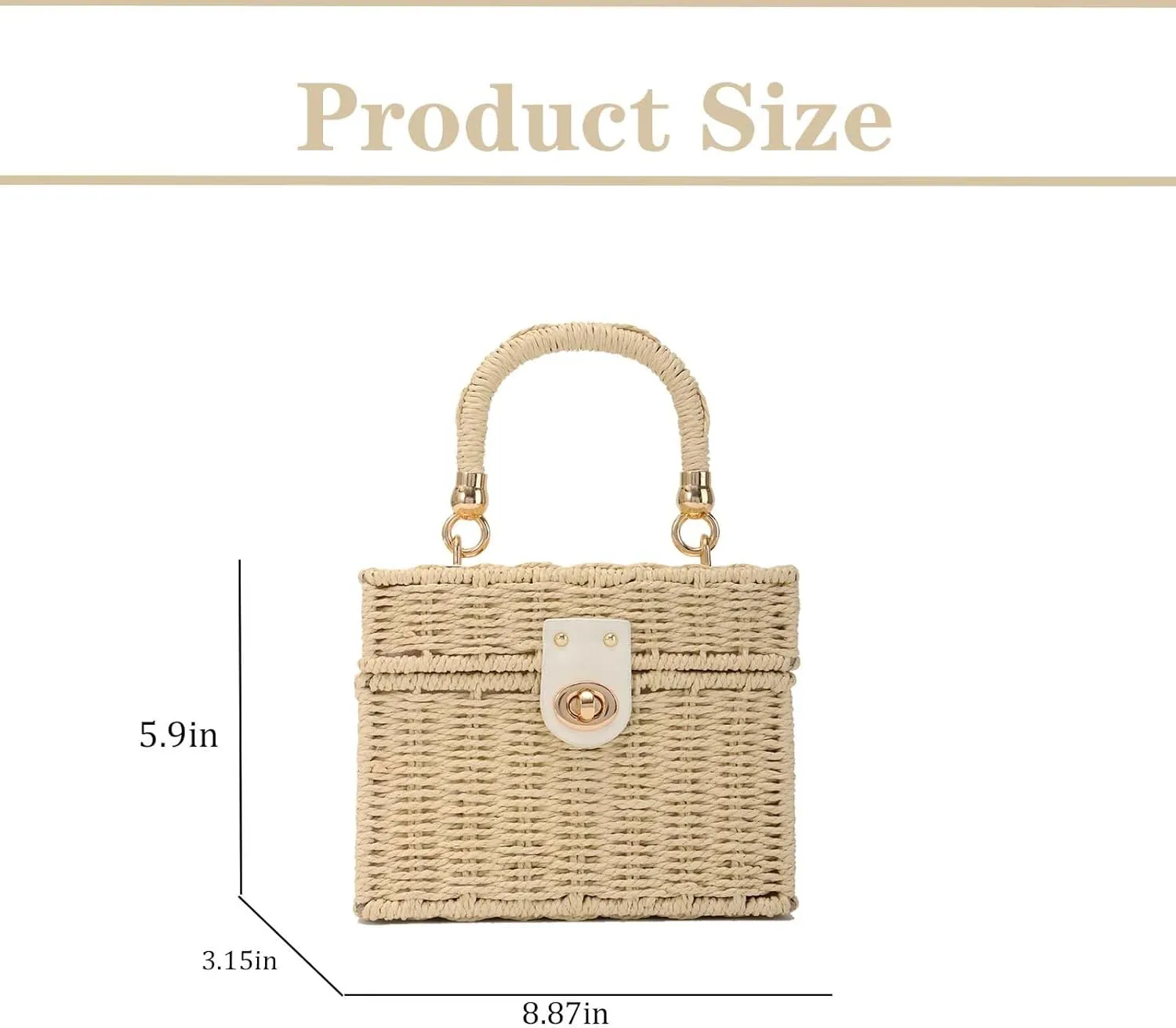 Women Handwoven Straw Bag Rattan Handbag Beach Straw Tote Bag Square Boho Crossbody Bag
