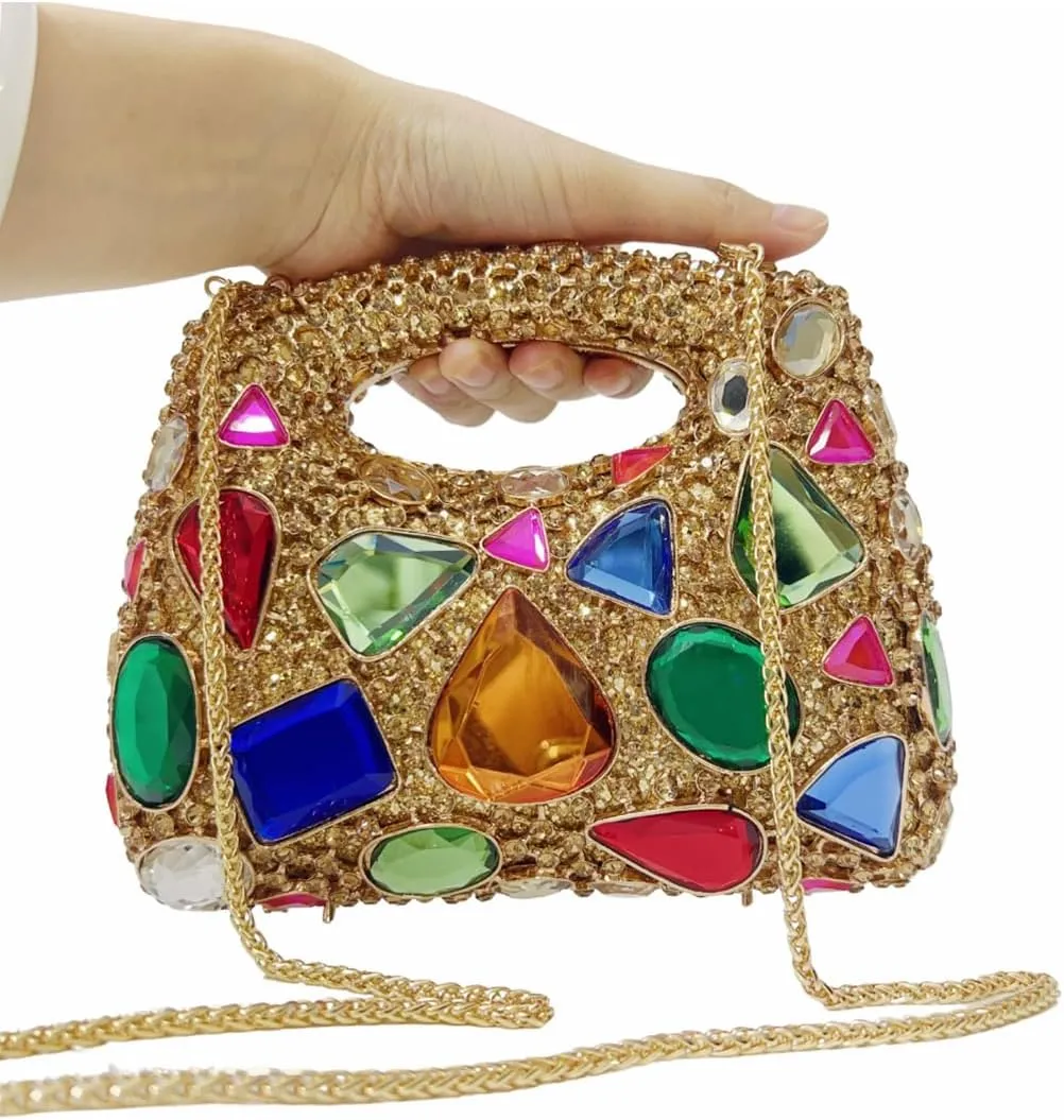 Women Luxury Diamond Rhinestone Evening Bag Gem Clutch Purse Crystal Prom Handbag Wedding Purse for Party