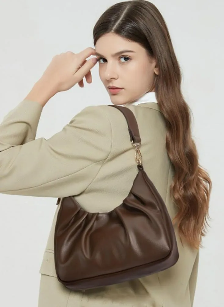 Women Pleated Soft Leather Shoulder Bag - Versatile & Minimalist Design Large Capacity Dual Adjustable Straps Crossbody