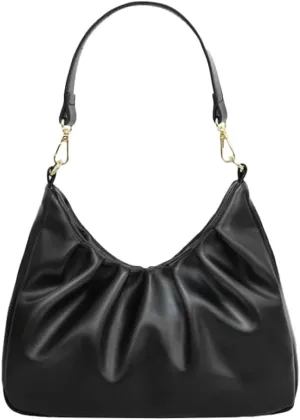 Women Pleated Soft Leather Shoulder Bag - Versatile & Minimalist Design Large Capacity Dual Adjustable Straps Crossbody