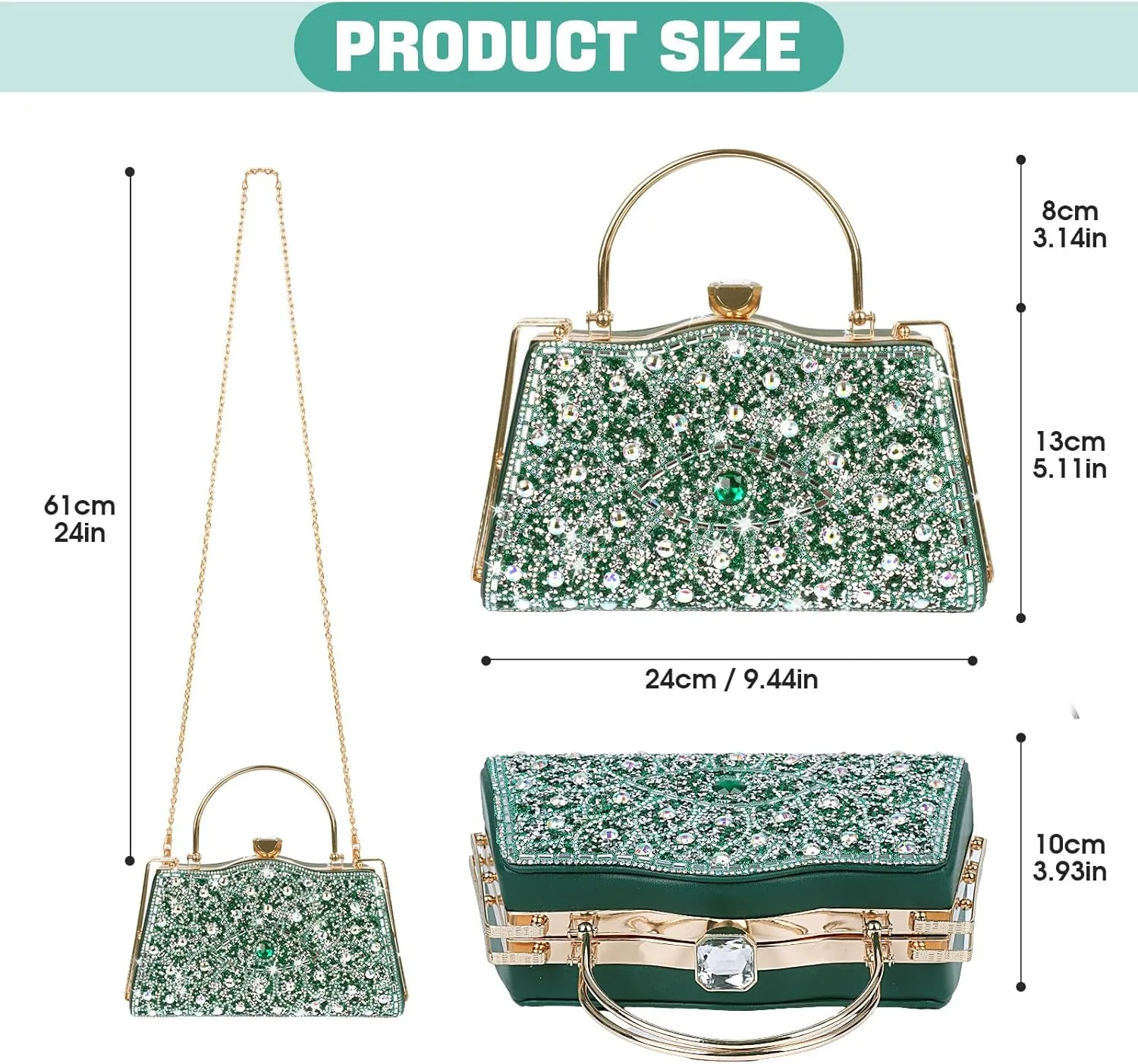 Women Rhinestone Evening Clutch Purses Diamond Handbag Weddings Formal Bag Party Sparkly Crystal Purse