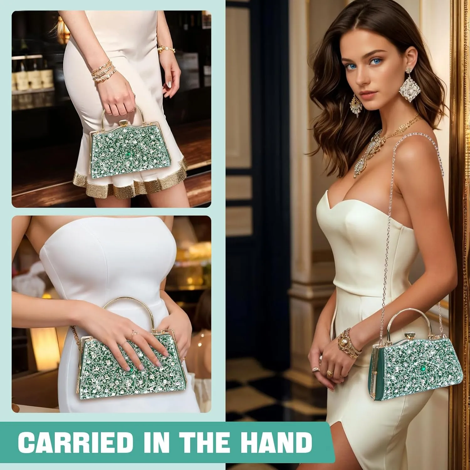 Women Rhinestone Evening Clutch Purses Diamond Handbag Weddings Formal Bag Party Sparkly Crystal Purse