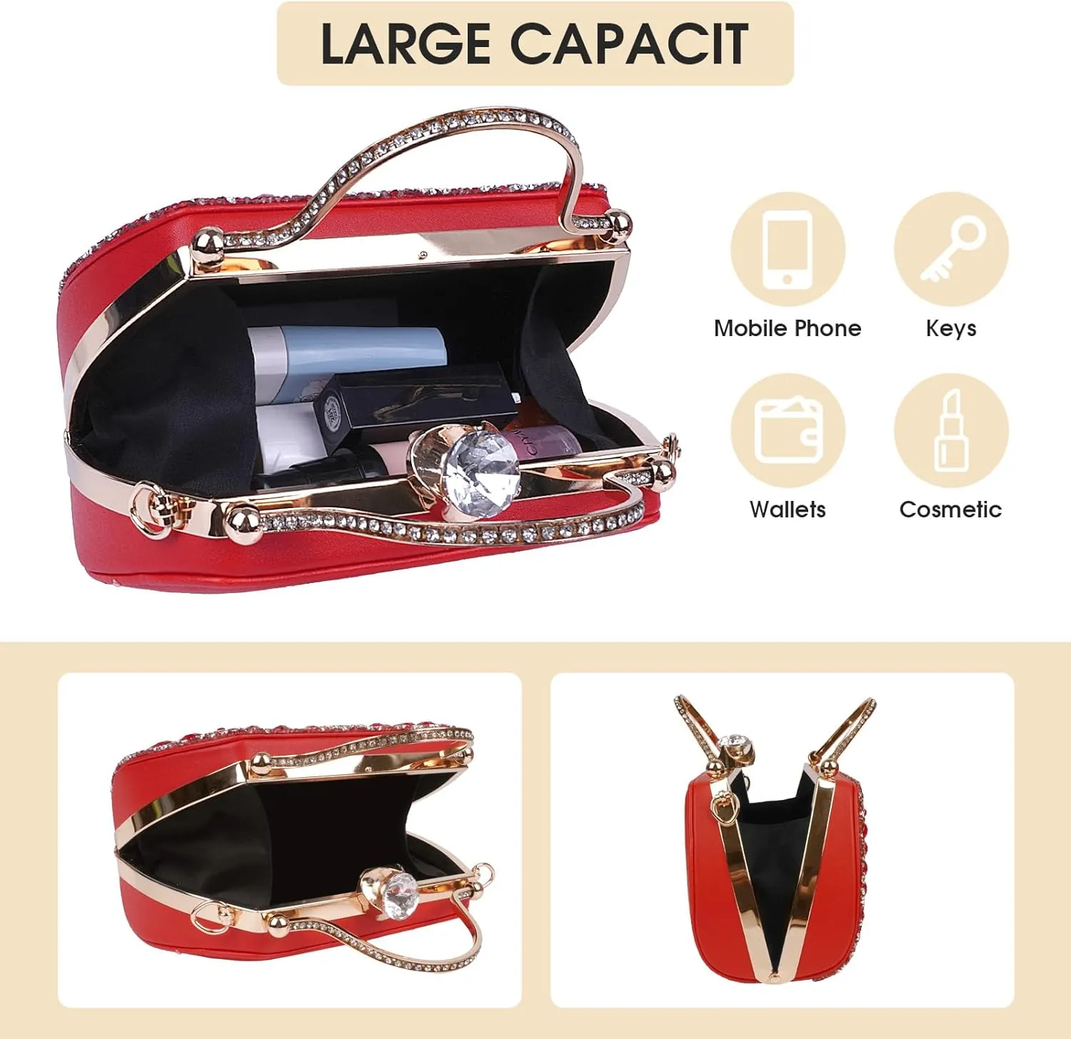 Women Rhinestone Evening Clutch Purses Diamond Handbag Weddings Formal Bag Party Sparkly Crystal Purse