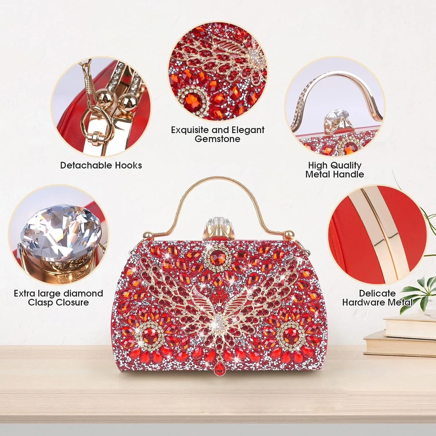 Women Rhinestone Evening Clutch Purses Diamond Handbag Weddings Formal Bag Party Sparkly Crystal Purse