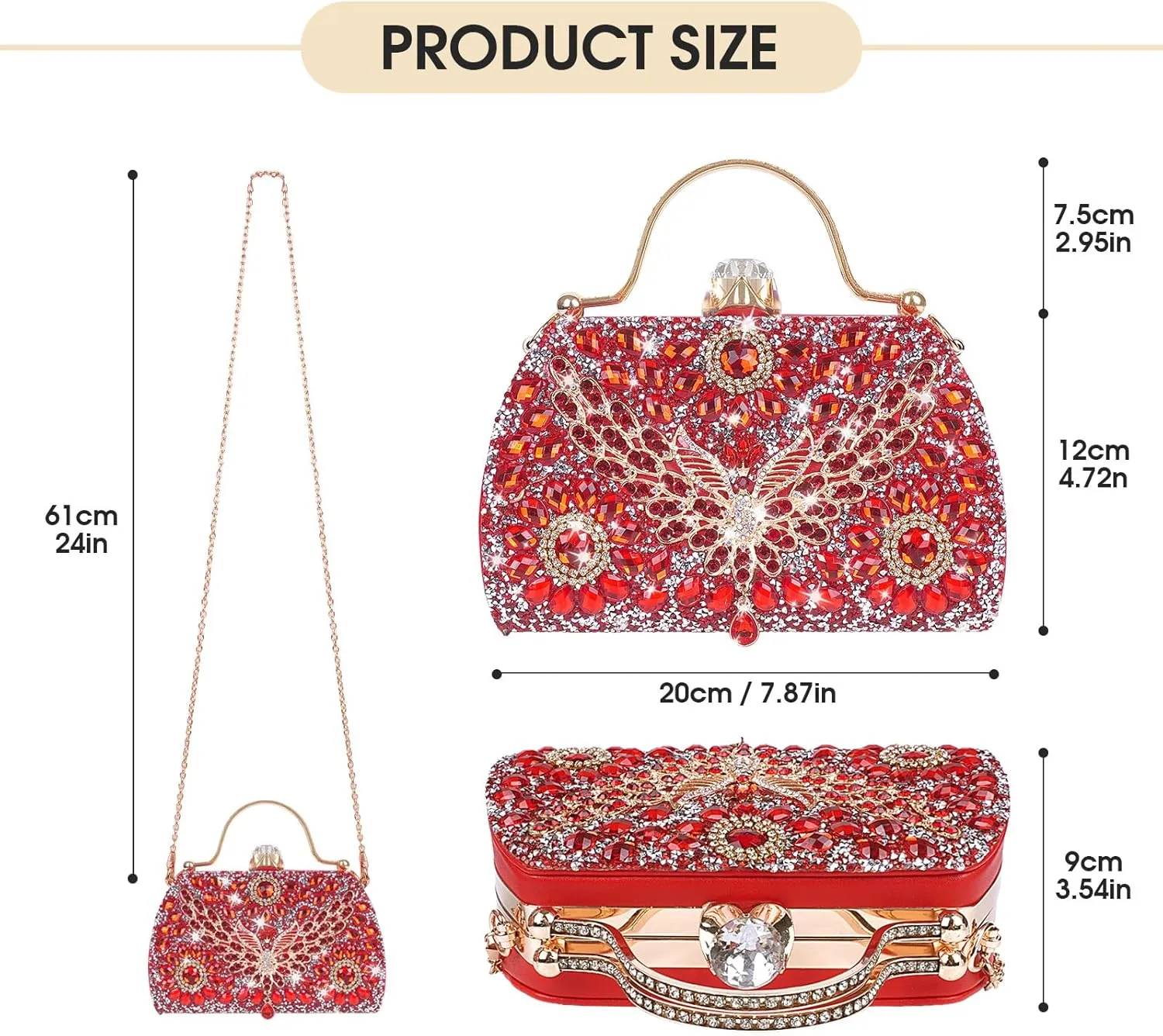 Women Rhinestone Evening Clutch Purses Diamond Handbag Weddings Formal Bag Party Sparkly Crystal Purse