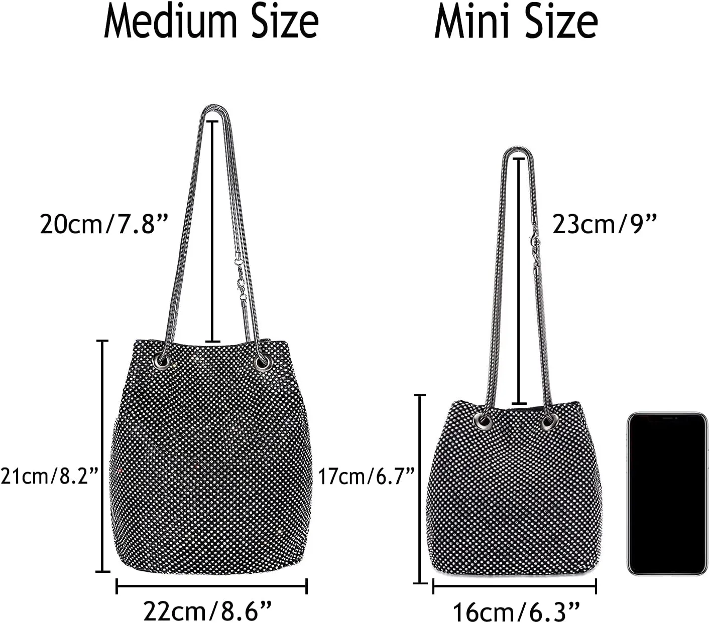 Women Rhinestones Crystal Clutch Mini Evening Bags Bucket Bag Party Prom Wedding Small Shoulder Cross-body Purses