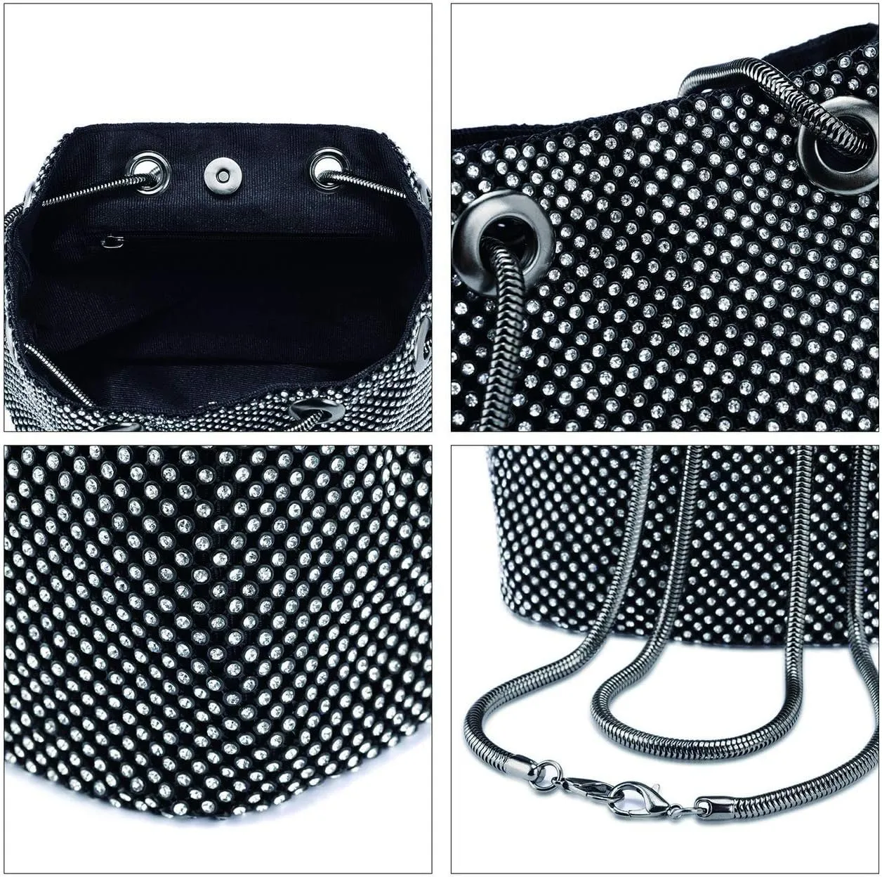 Women Rhinestones Crystal Clutch Mini Evening Bags Bucket Bag Party Prom Wedding Small Shoulder Cross-body Purses