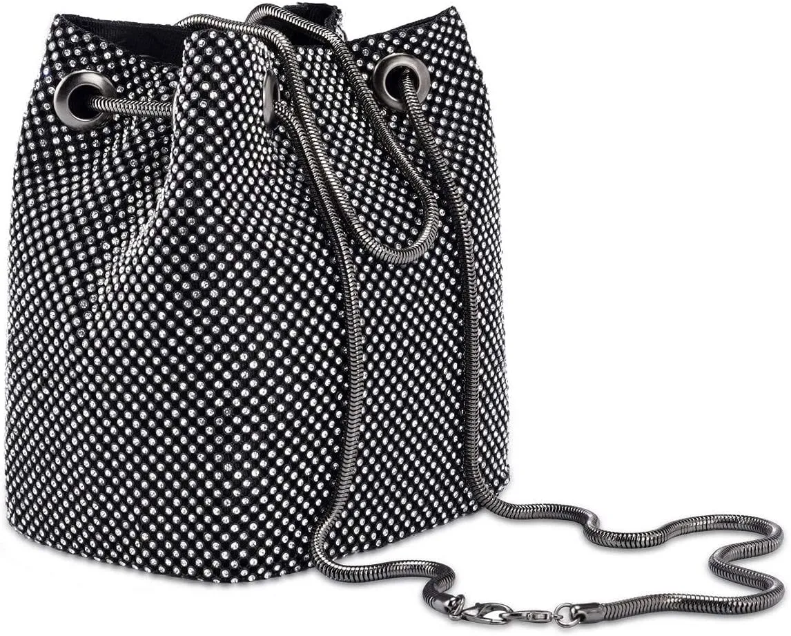 Women Rhinestones Crystal Clutch Mini Evening Bags Bucket Bag Party Prom Wedding Small Shoulder Cross-body Purses
