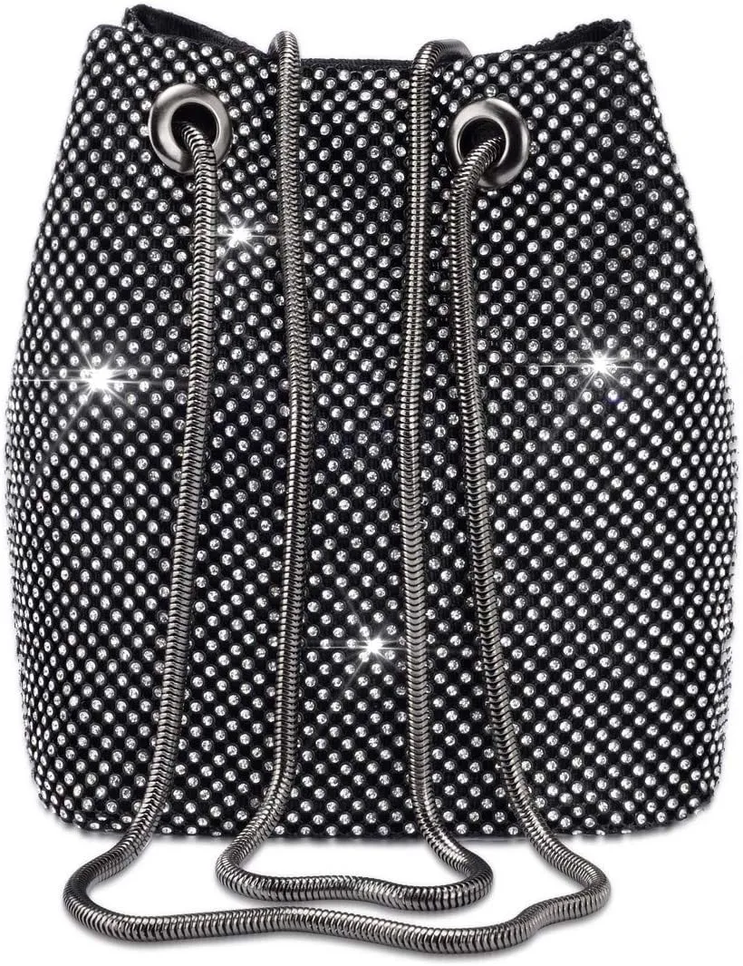 Women Rhinestones Crystal Clutch Mini Evening Bags Bucket Bag Party Prom Wedding Small Shoulder Cross-body Purses