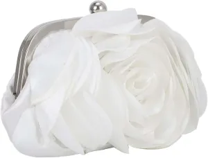 Women Rose Clutch Bags Floral Satin Evening Handbag with Detachable Chain for Wedding, Party, Prom