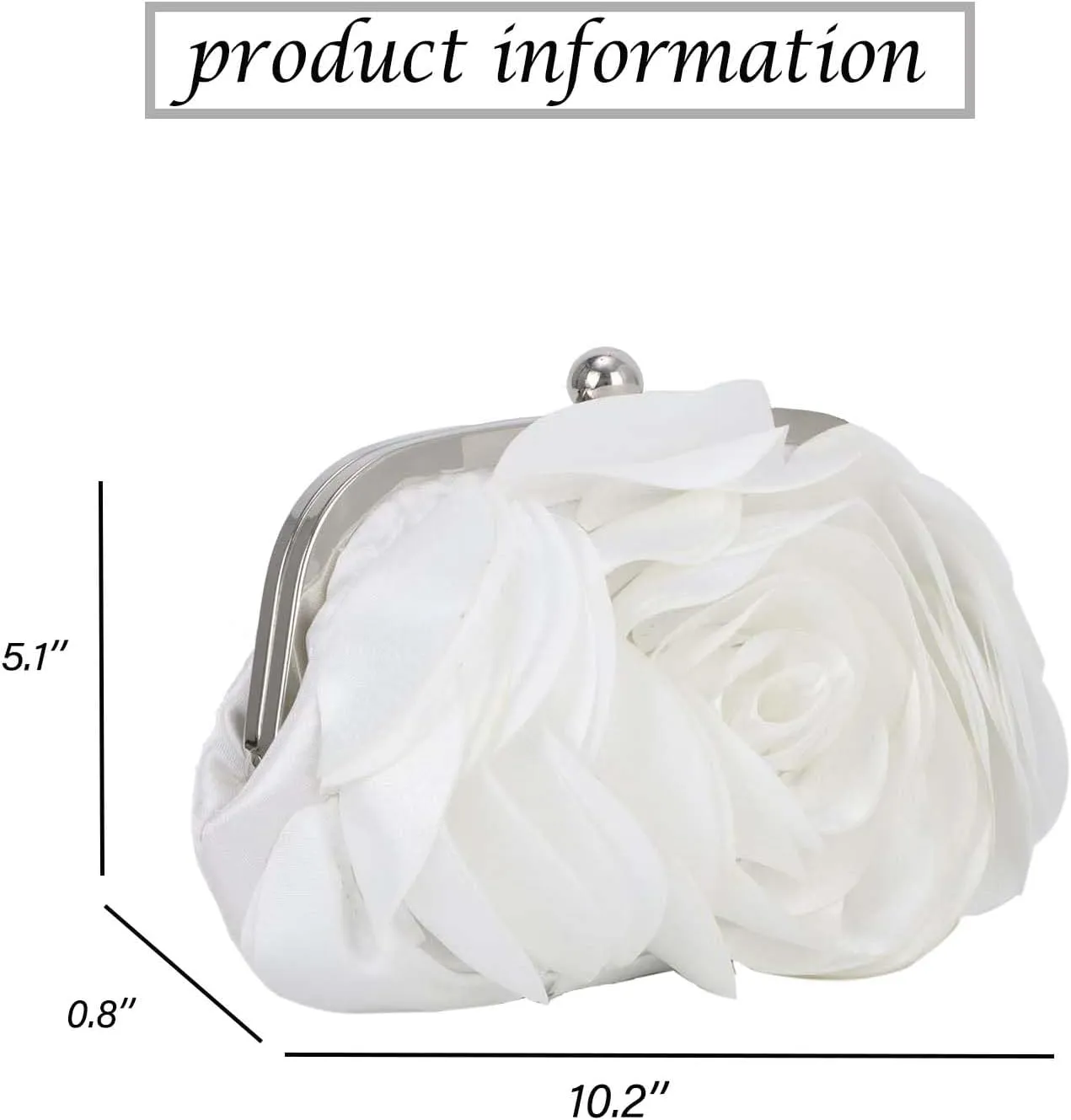 Women Rose Clutch Bags Floral Satin Evening Handbag with Detachable Chain for Wedding, Party, Prom