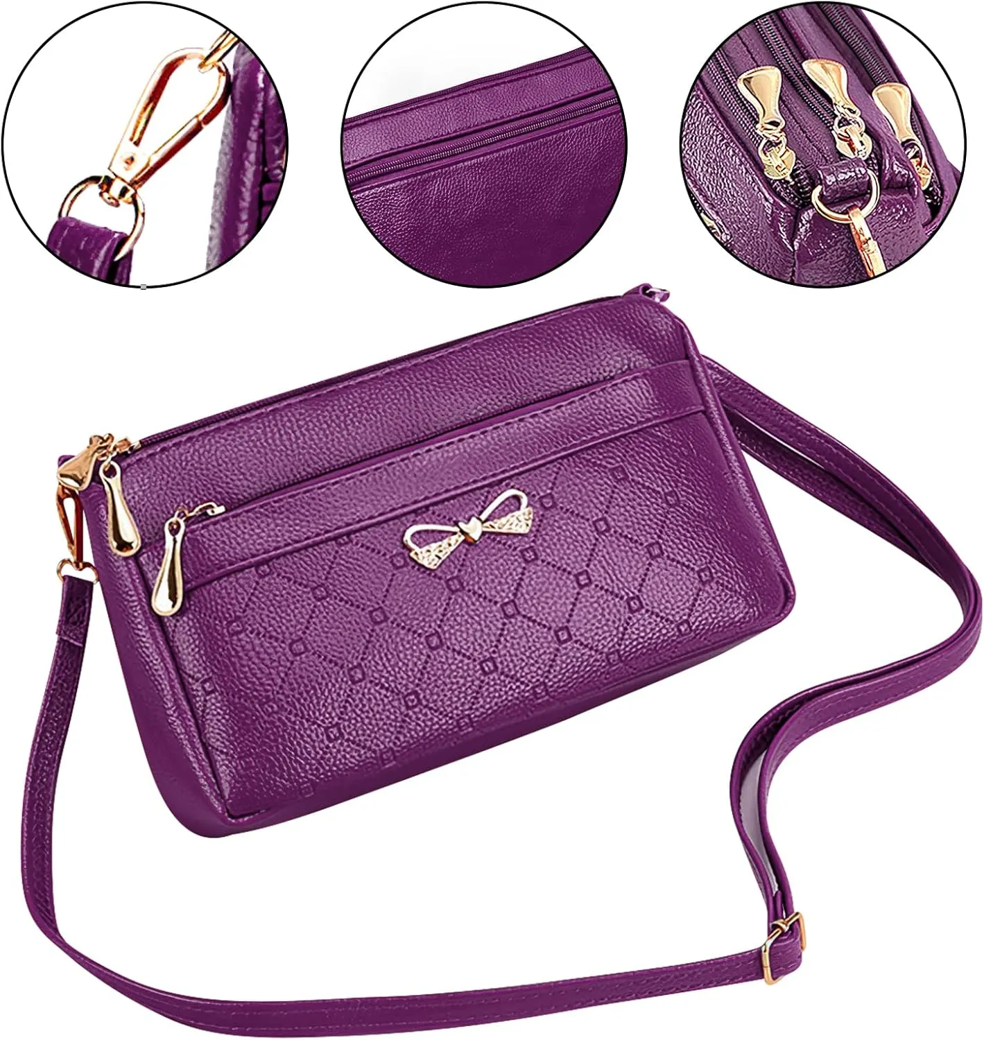 Women Small Handbags Square Leather Crossbody Bags Multi Pocket Shoulder Bag Ladies Elegant Change Purse