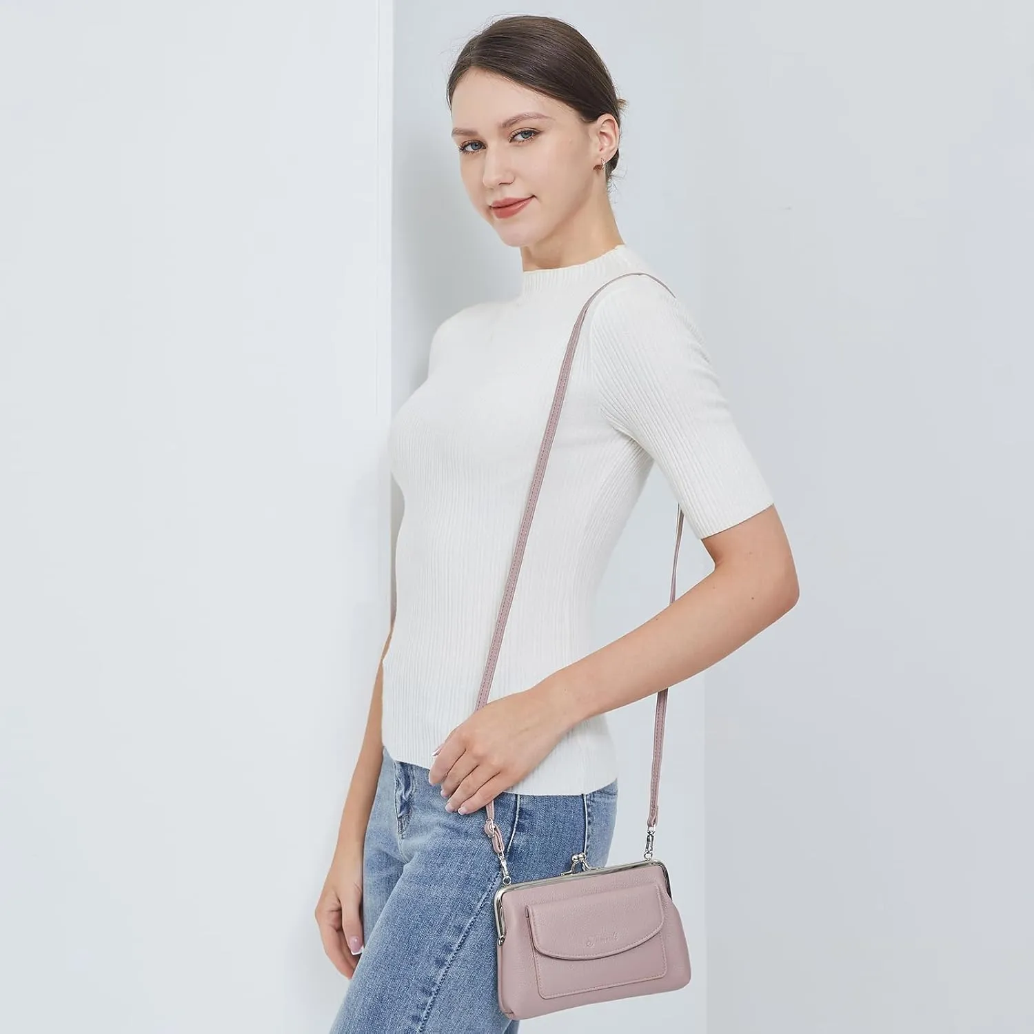 Women Small Shoulder Crossbody Bag Kiss Lock Fashion Designer Phone Purse