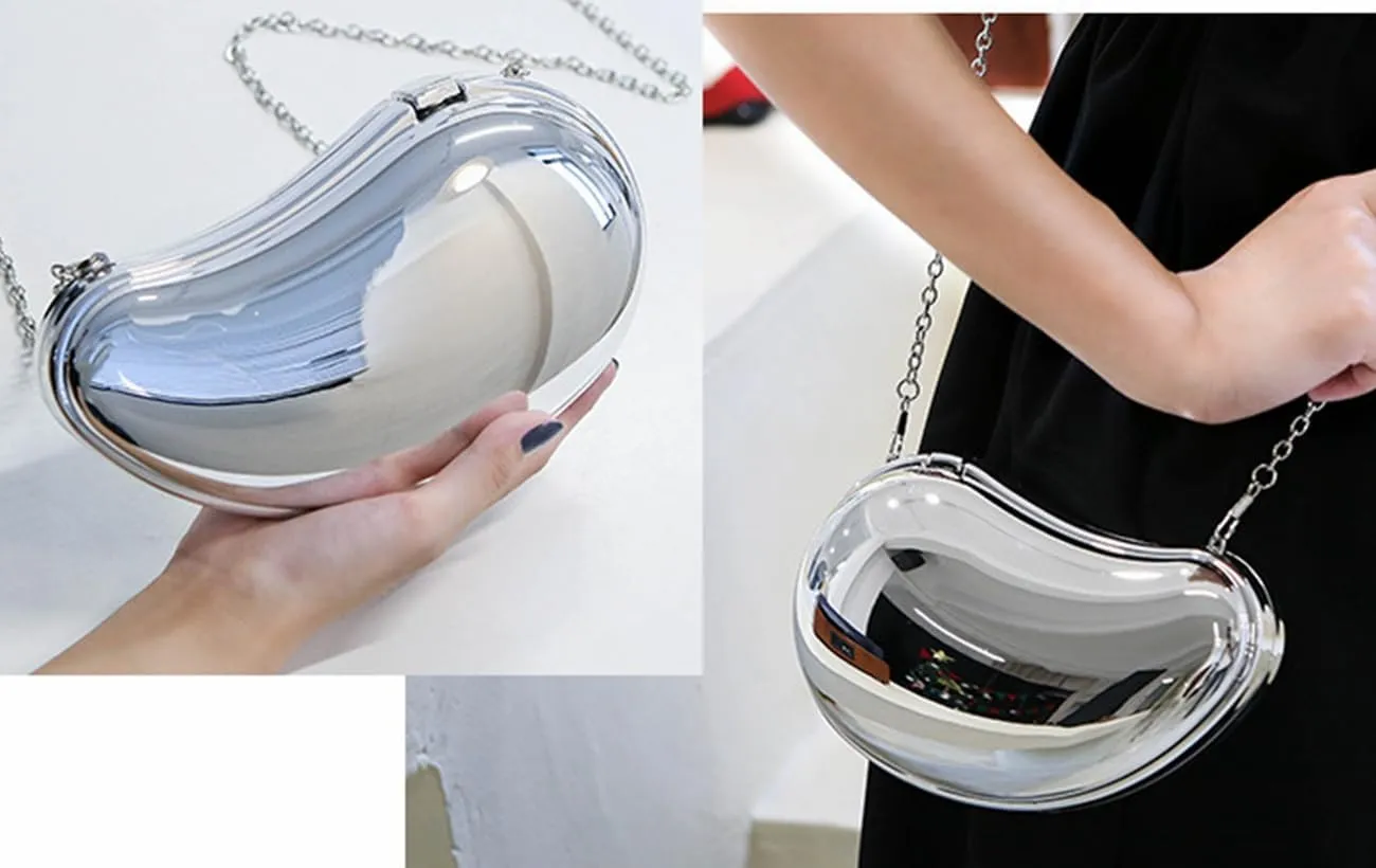 Women Sparkly Acrylic Clutch Unique Shape Metallic Handbag Fancy Evening Bags for Party Prom