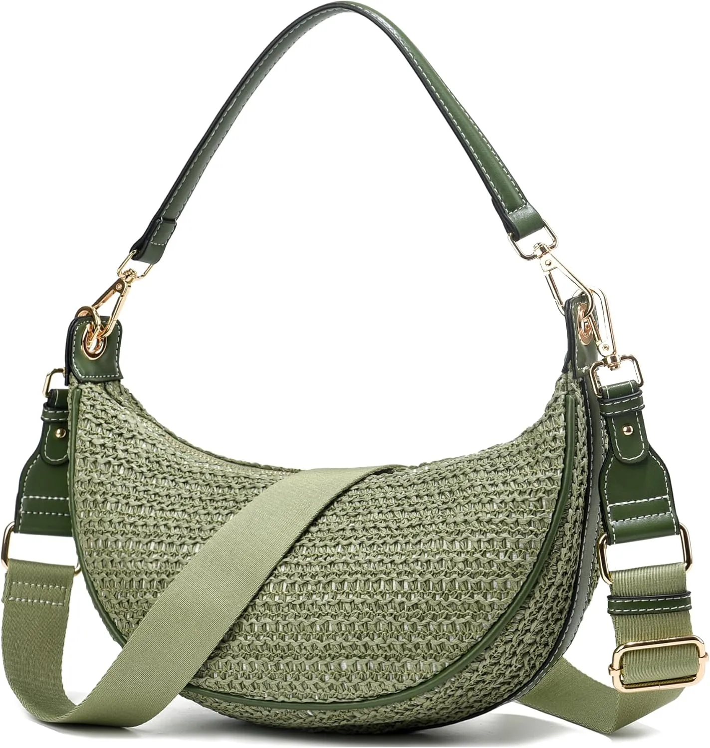 Women Straw Woven Shoulder Bag Crescent Shoulder Purse Small Crossbody Bag Hobo Dumpling Bag Casual Shoulder Handbags