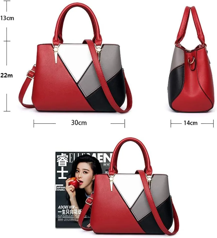 Women Top Handle Bag, Stitching Contrast Color Design Handbags Shoulder Crossbody