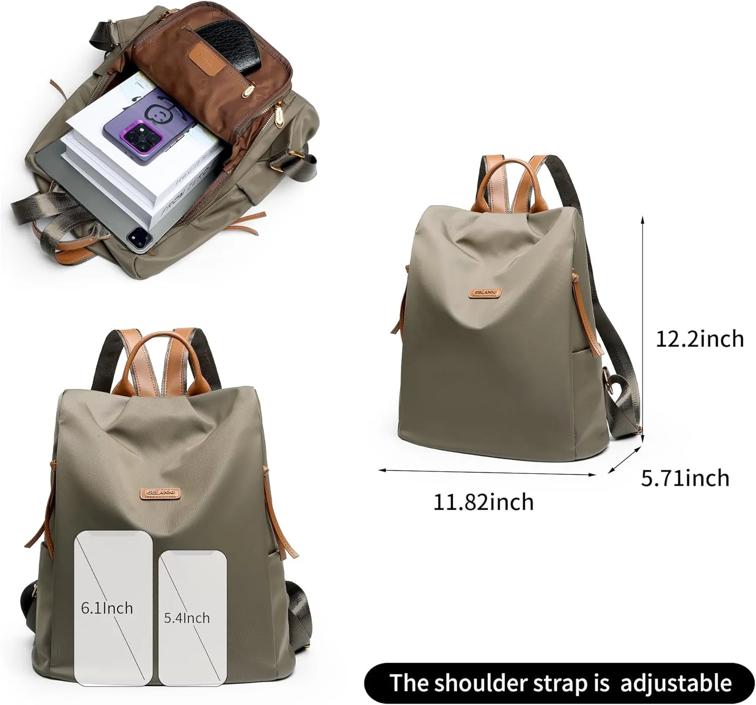Women's Backpack Purse Nylon Anti-theft Water Resistant Lightweight Small Shoulder Bags for Travle Cute Fashion Computer Bag for Work Daily Laptop Backpack Ladies Army Green