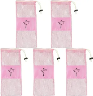 Womens Ballet Shoes Bags 5pcs Satin Mesh Pouches Drawstring Pointe Shoe Storage Bag Dance Bags Portable Travel Ballet Backpack