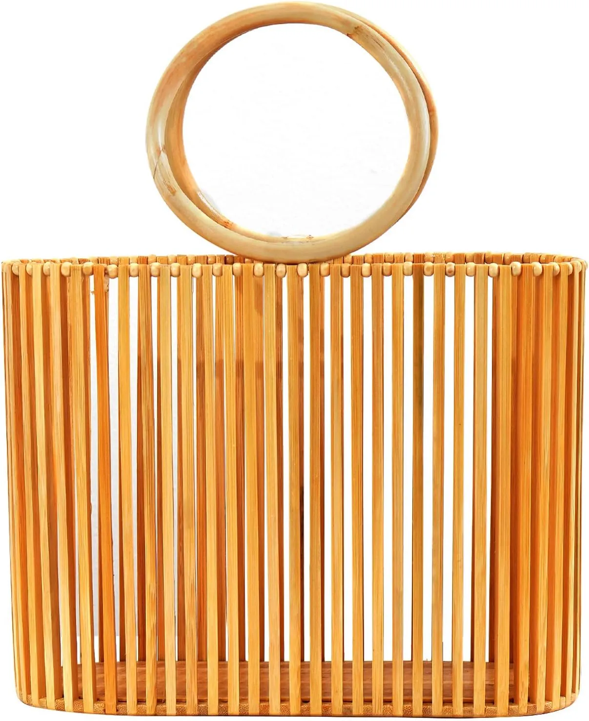 Women's Bamboo Handbag by Handmade Straw Bag,Tote Bamboo Purse Natural Basket Bag for Summer Beach
