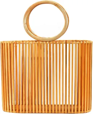 Women's Bamboo Handbag by Handmade Straw Bag,Tote Bamboo Purse Natural Basket Bag for Summer Beach