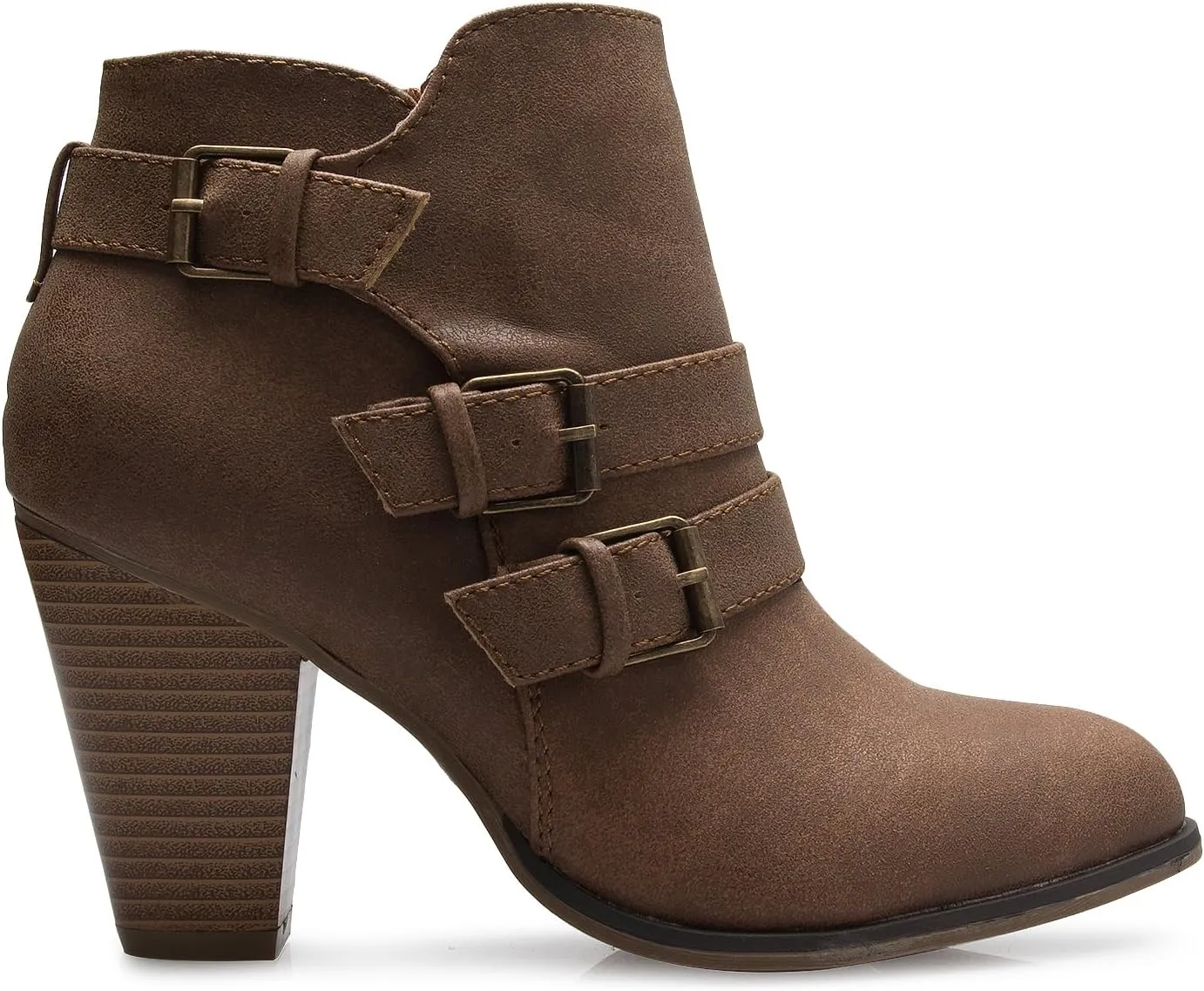 Women's Classic Stacked Wood heel with Side Zipper Enclosure - Adjustable Ankle Straps with Buckle