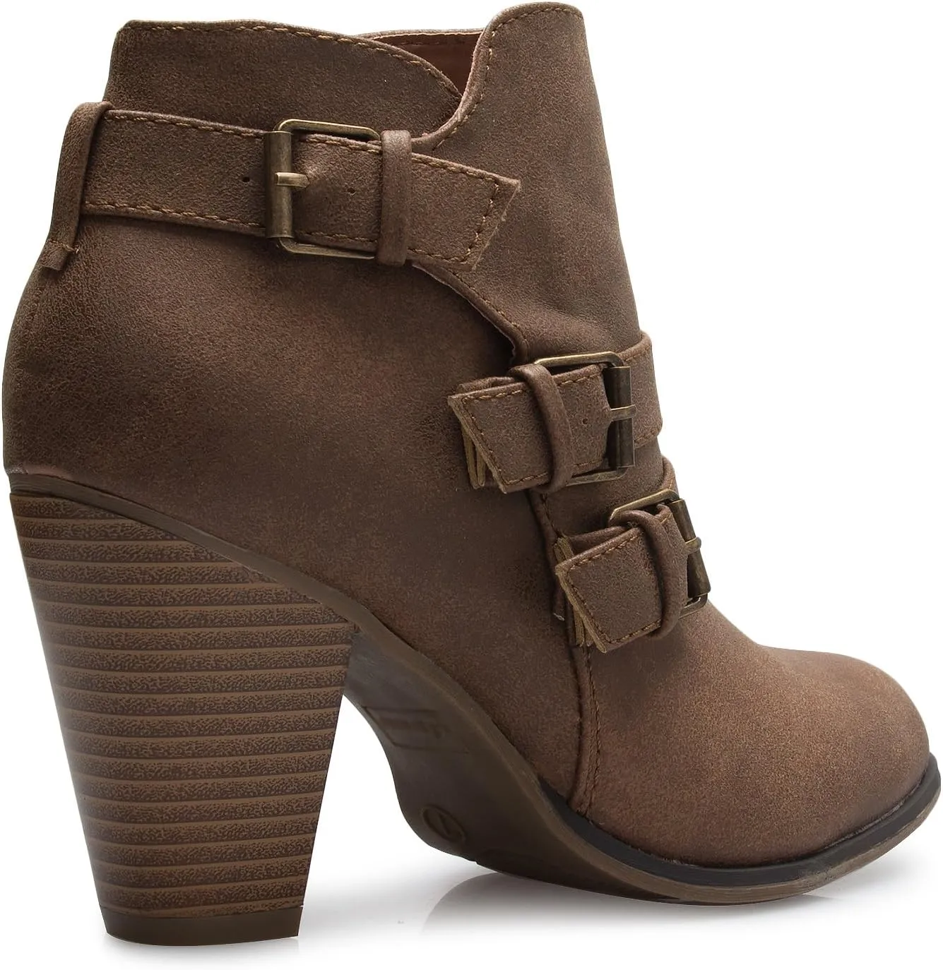 Women's Classic Stacked Wood heel with Side Zipper Enclosure - Adjustable Ankle Straps with Buckle