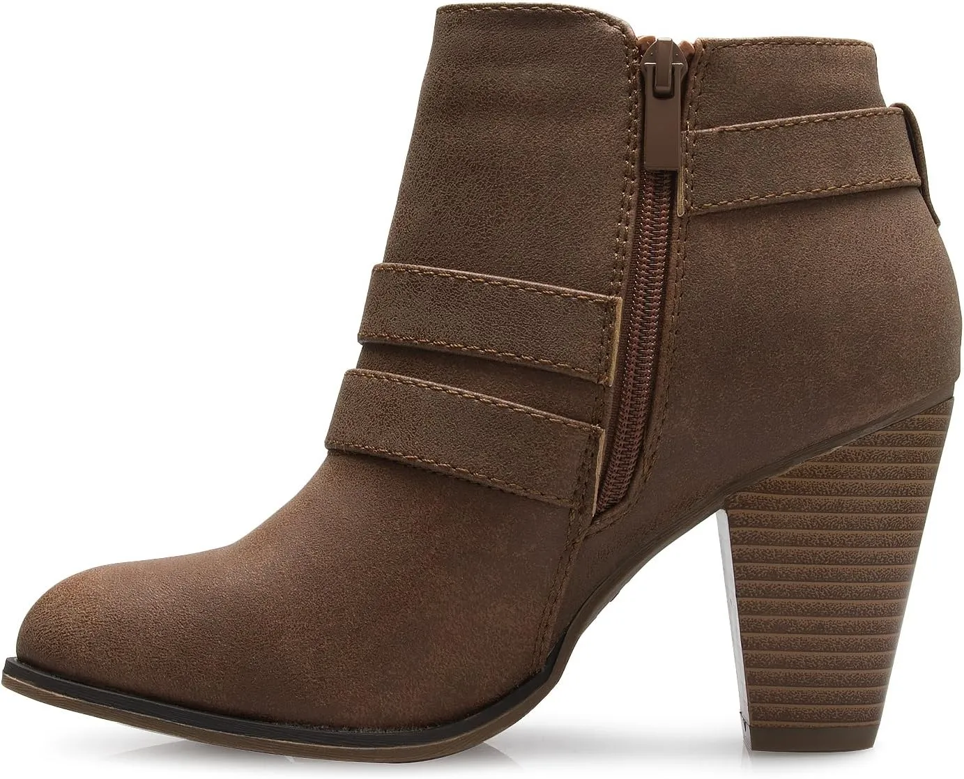 Women's Classic Stacked Wood heel with Side Zipper Enclosure - Adjustable Ankle Straps with Buckle