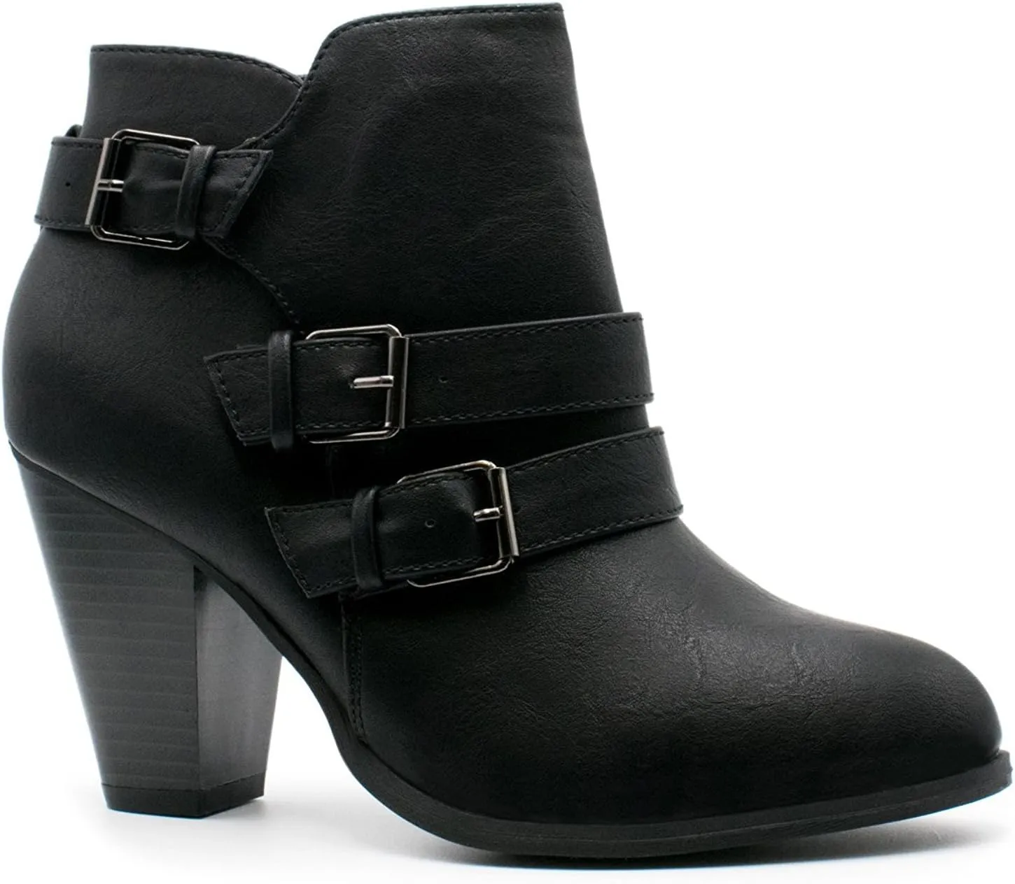 Women's Classic Stacked Wood heel with Side Zipper Enclosure - Adjustable Ankle Straps with Buckle