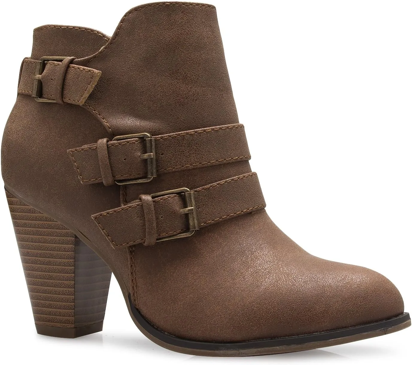 Women's Classic Stacked Wood heel with Side Zipper Enclosure - Adjustable Ankle Straps with Buckle