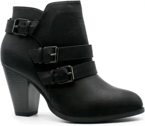Women's Classic Stacked Wood heel with Side Zipper Enclosure - Adjustable Ankle Straps with Buckle