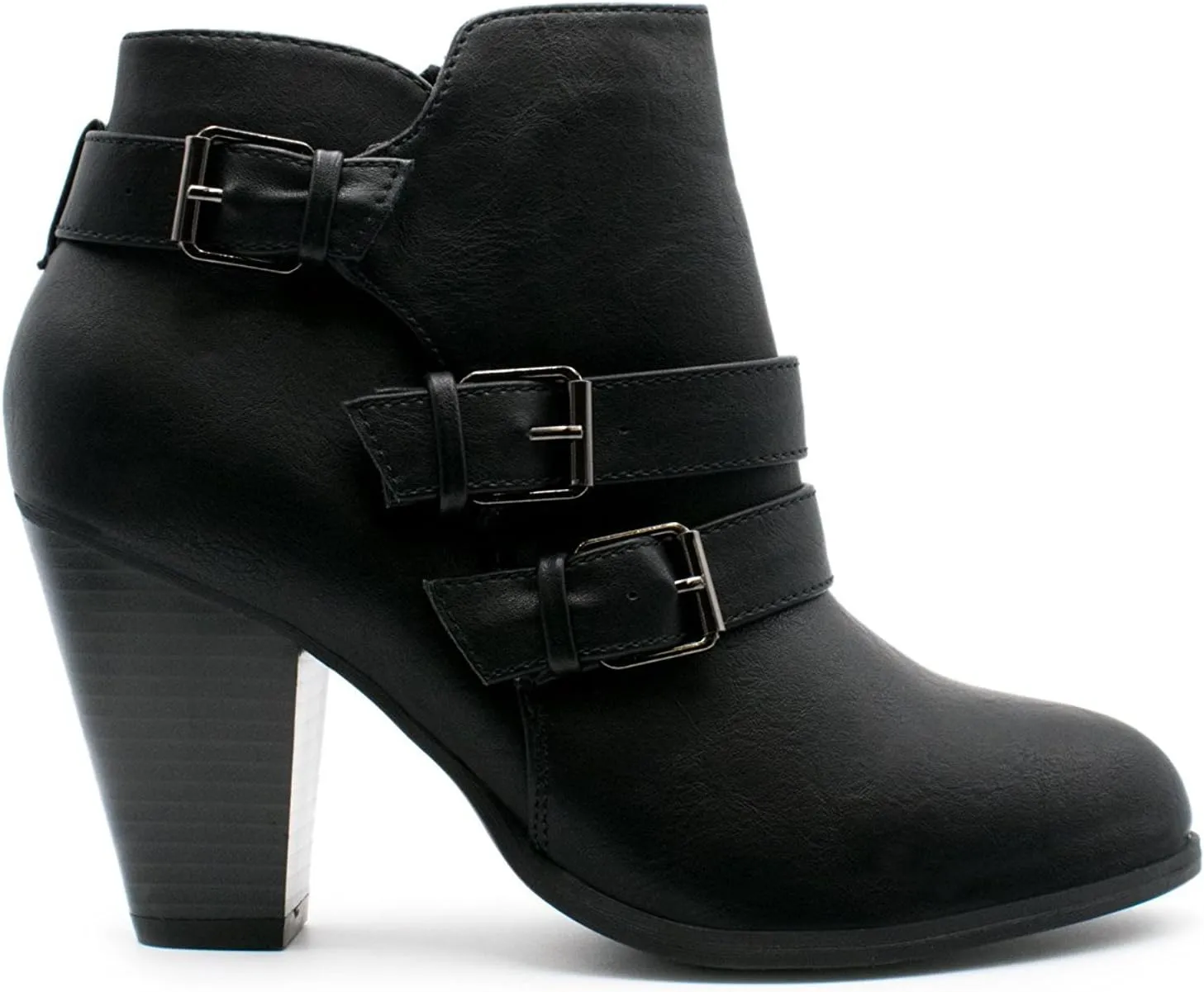 Women's Classic Stacked Wood heel with Side Zipper Enclosure - Adjustable Ankle Straps with Buckle