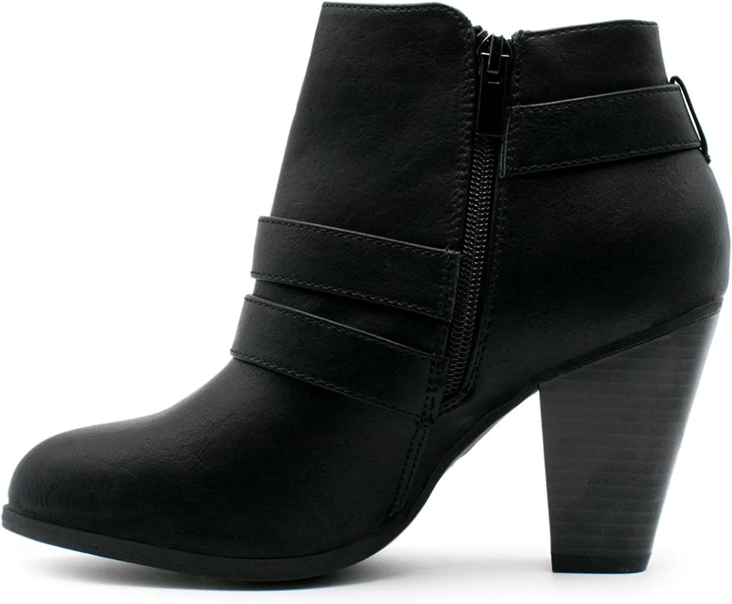 Women's Classic Stacked Wood heel with Side Zipper Enclosure - Adjustable Ankle Straps with Buckle