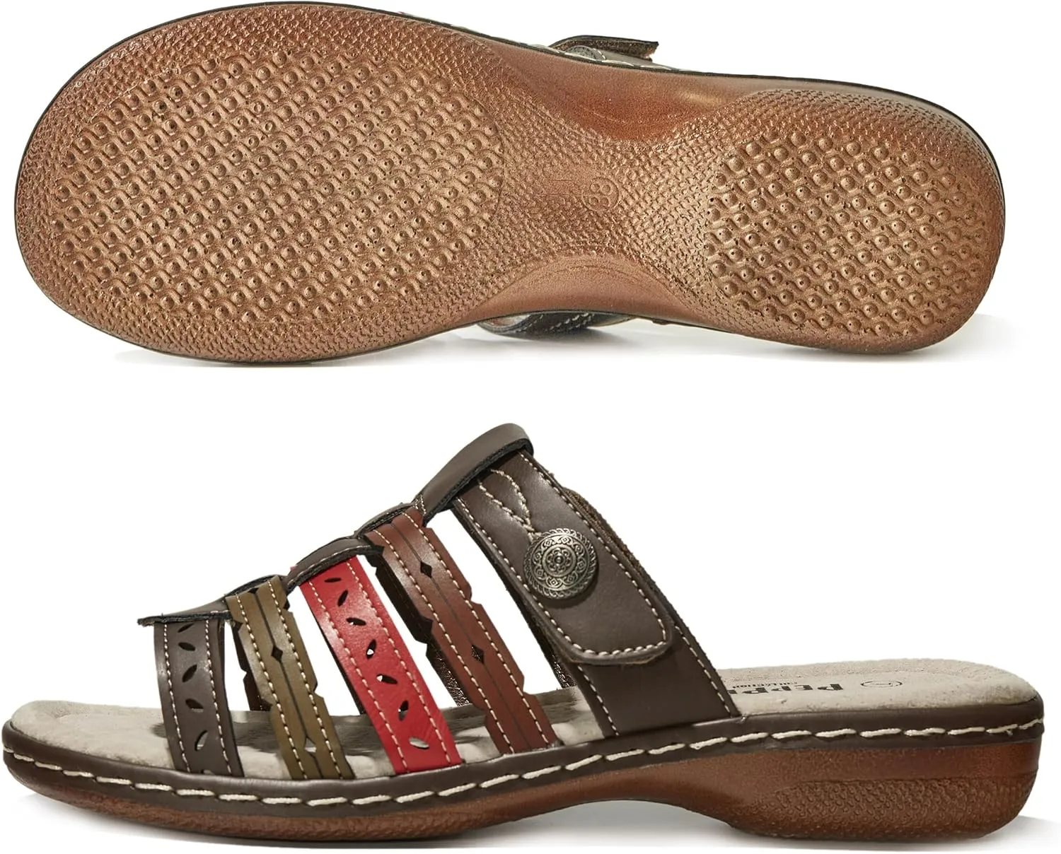 Women's Comfortable Low Wedge Slide Sandals – Dressy Slip-On with Soft Leather, Arch Support, Adjustable Straps & Memory Foam (Orthopedic Friendly)