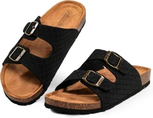 Women's Comfy Arch Support Cork Footbed Adjustable Knitting Straps Indoor and Outdoor Slides Sandals