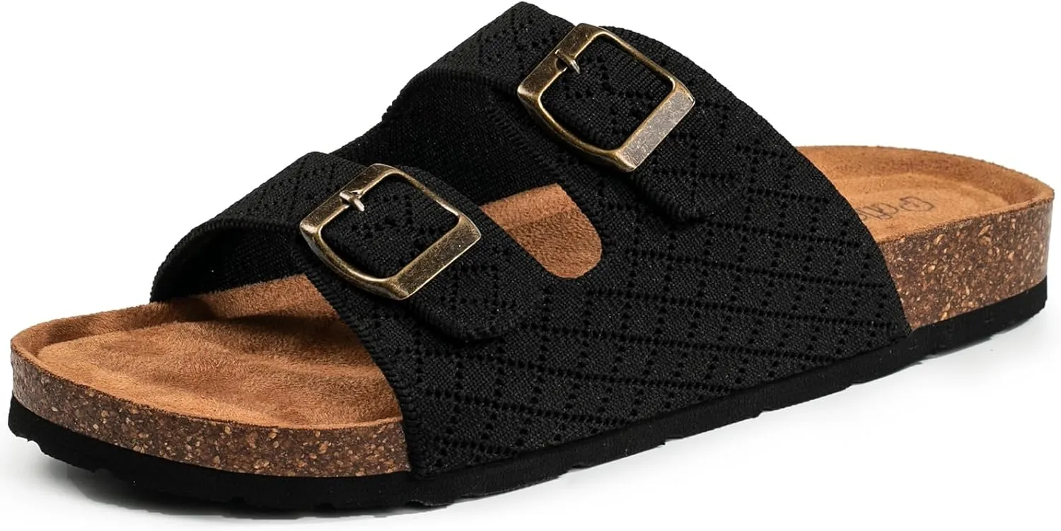 Women's Comfy Arch Support Cork Footbed Adjustable Knitting Straps Indoor and Outdoor Slides Sandals
