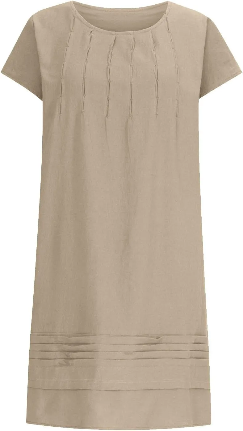 Women's Cotton Linen Summer Dresses 2024 Sleeveless Pleated Dress Casual Knee Length Dress Comfy Summer Lounge Outfits